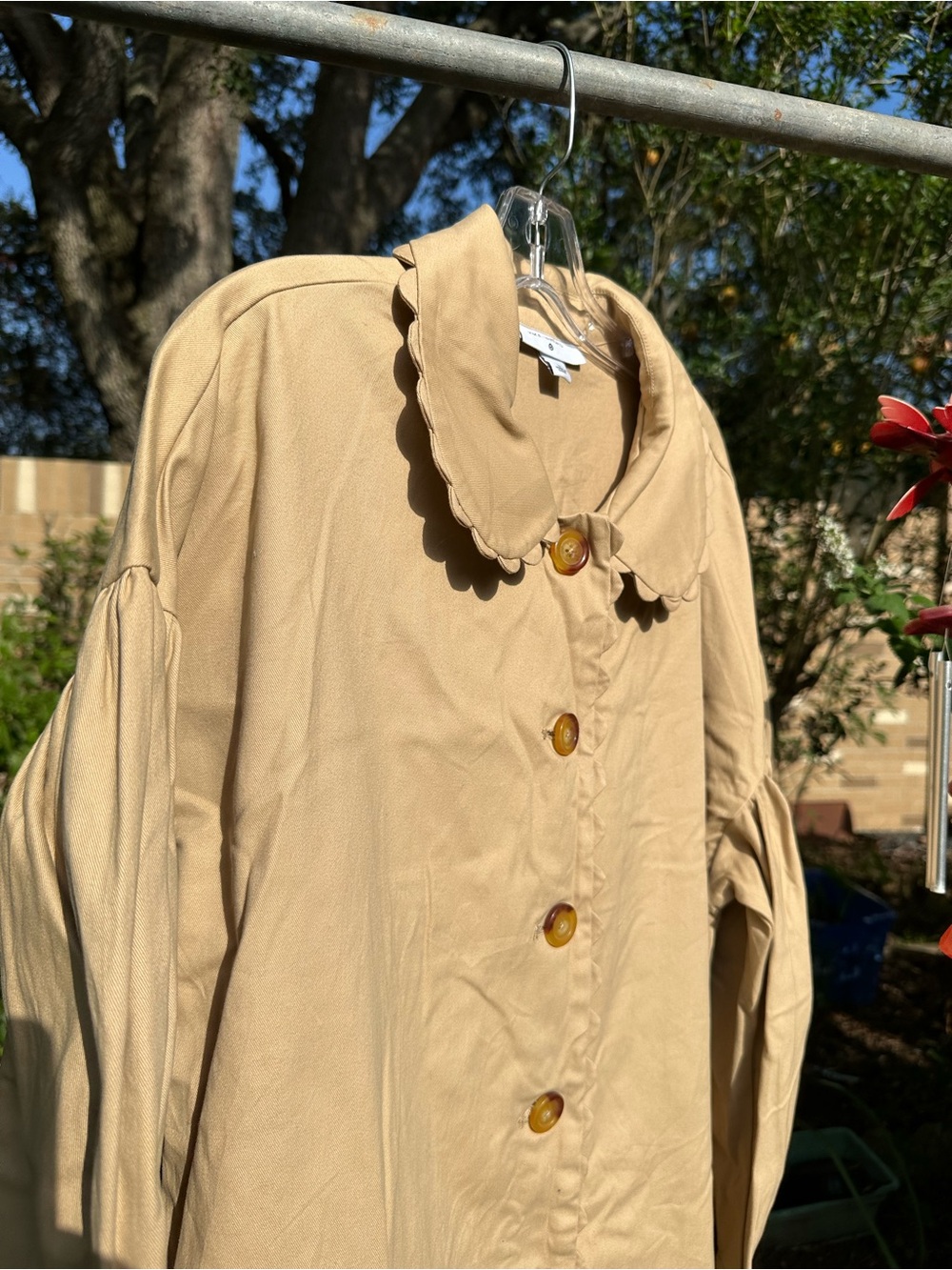 Kika Vargas x Target Scallop Edge Trench Coat Khaki Tan L Puff Bubble Sleeve